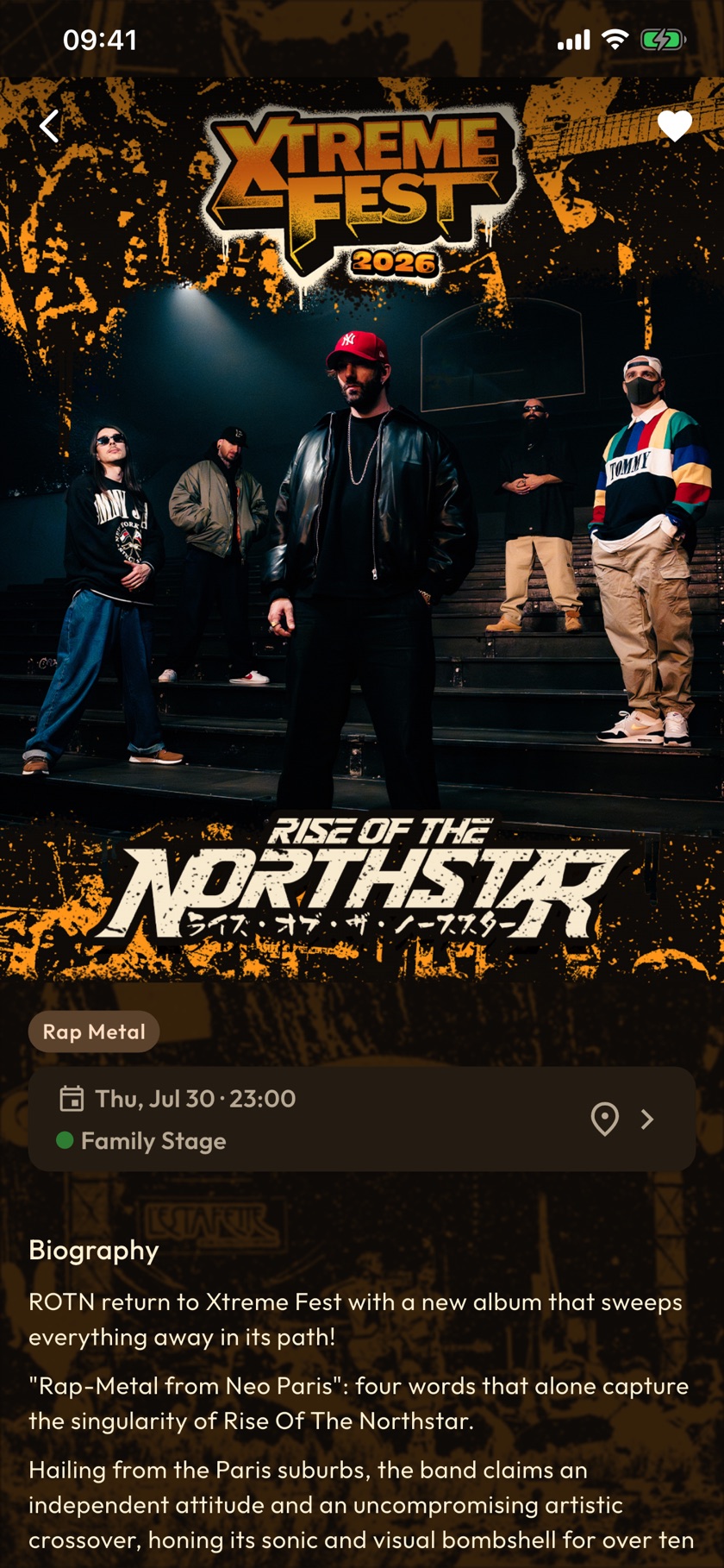 App screenshot: an artist's page