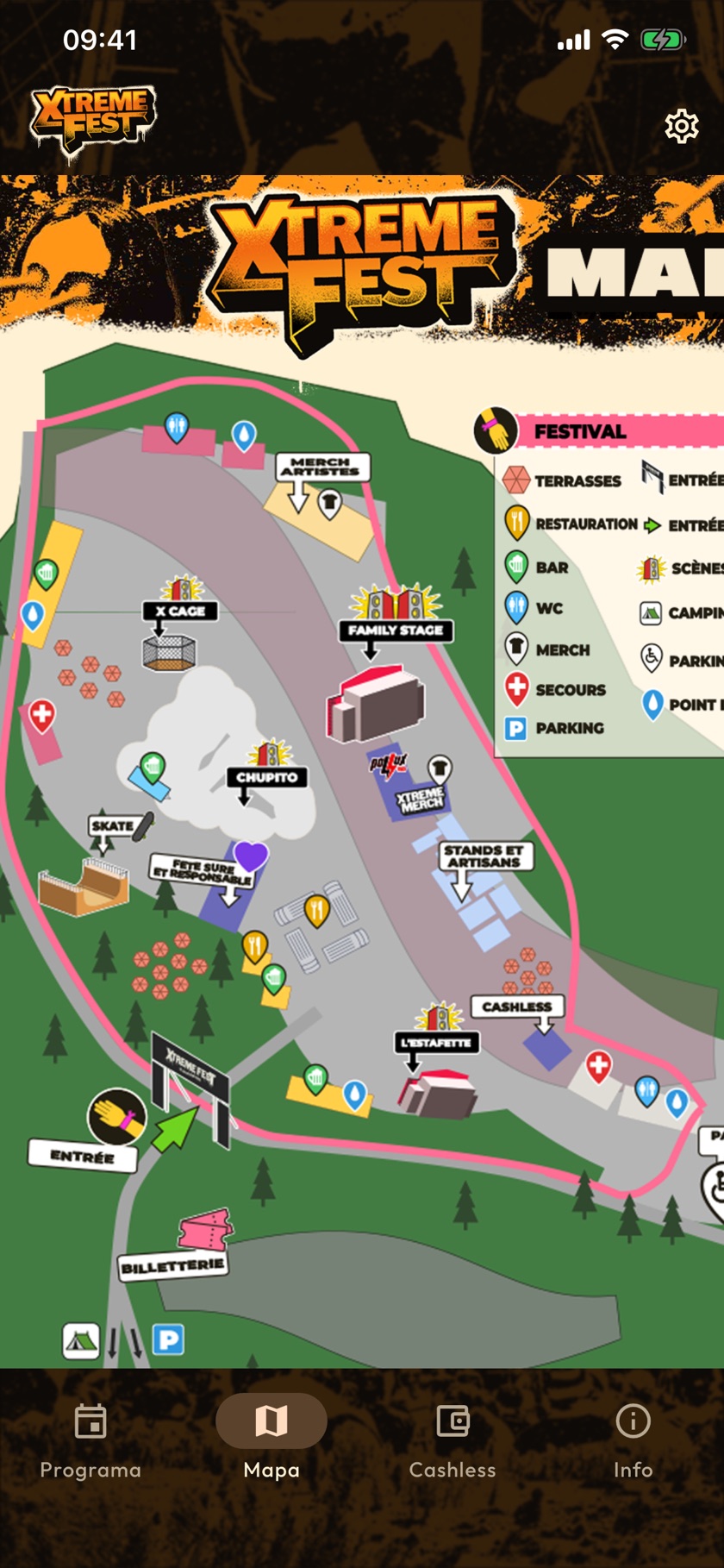 Captura de la app: el plano del festival