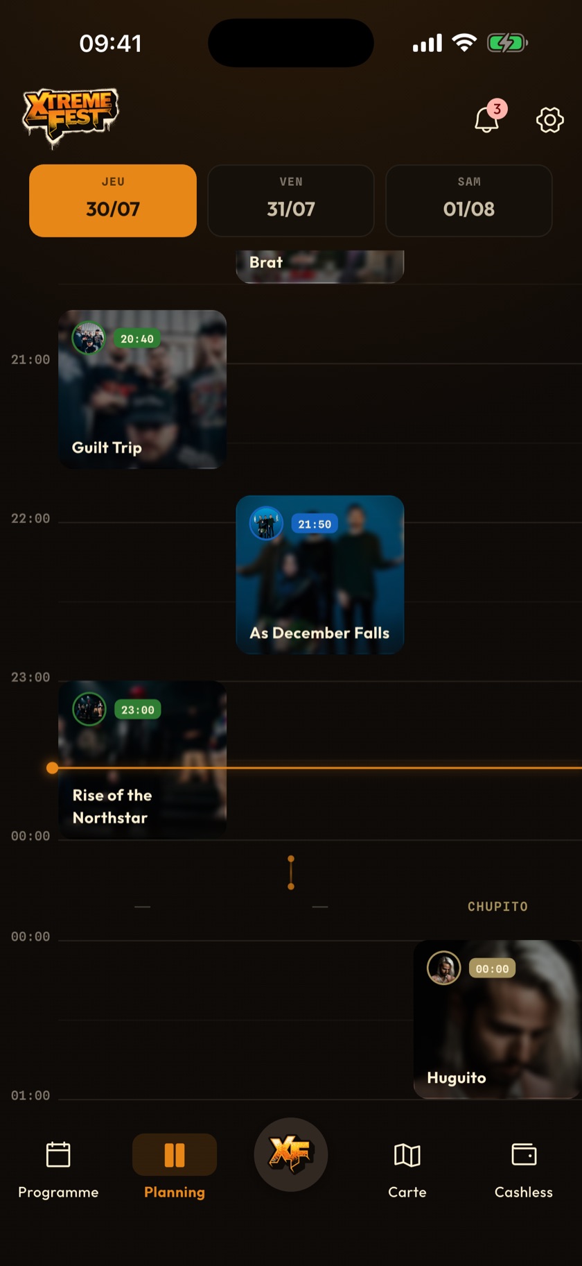 Capture d'écran de l'app : la grille planning